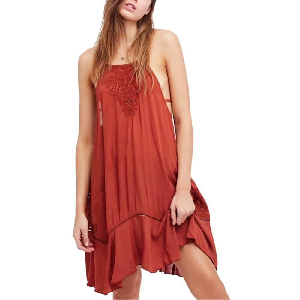 Free People - Heat Wave Embroidered Tunic Dress - Terracotta